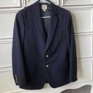Boys Land’s End deep navy hopsack blazer with gold buttons, size 14